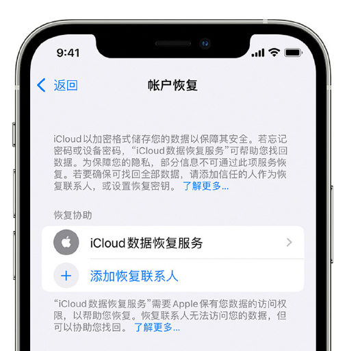 合阳苹果手机维修分享在 iPhone 上设置帐户恢复联系人的方法 